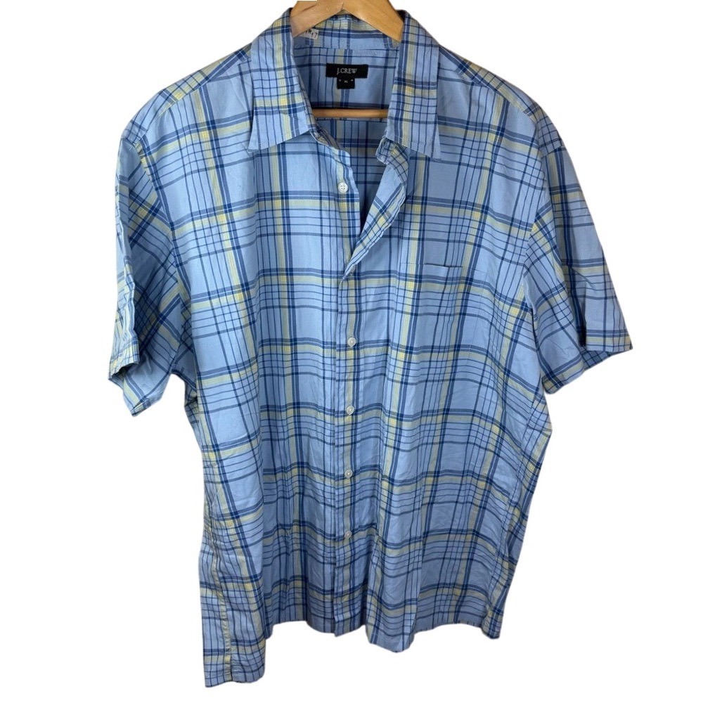 J.Crew Mens Short Sleeve‎ XL Button Down Collared Plaid Shirt Business Casual
